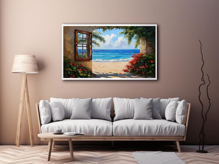 Beach Window Canvas Painting 