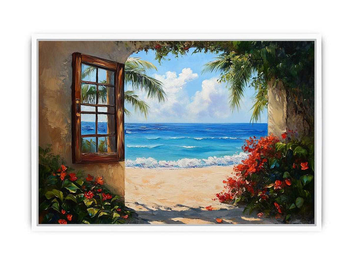 Beach Window Canvas Painting 