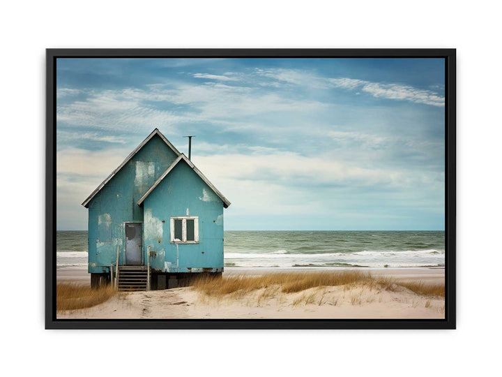 Bluehouse At The Beach Painting  canvas Print