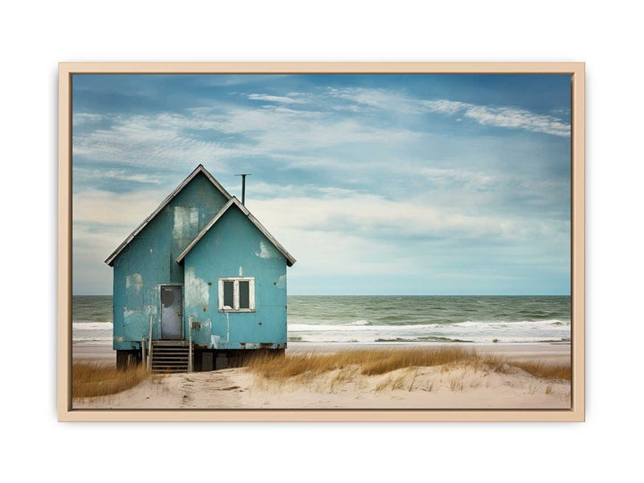 Bluehouse At The Beach Painting framed Print