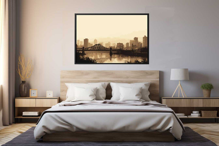 Brisbane Bridge Sepia Art  Print