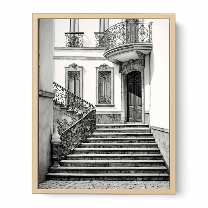 Parisian Stairs framed Print