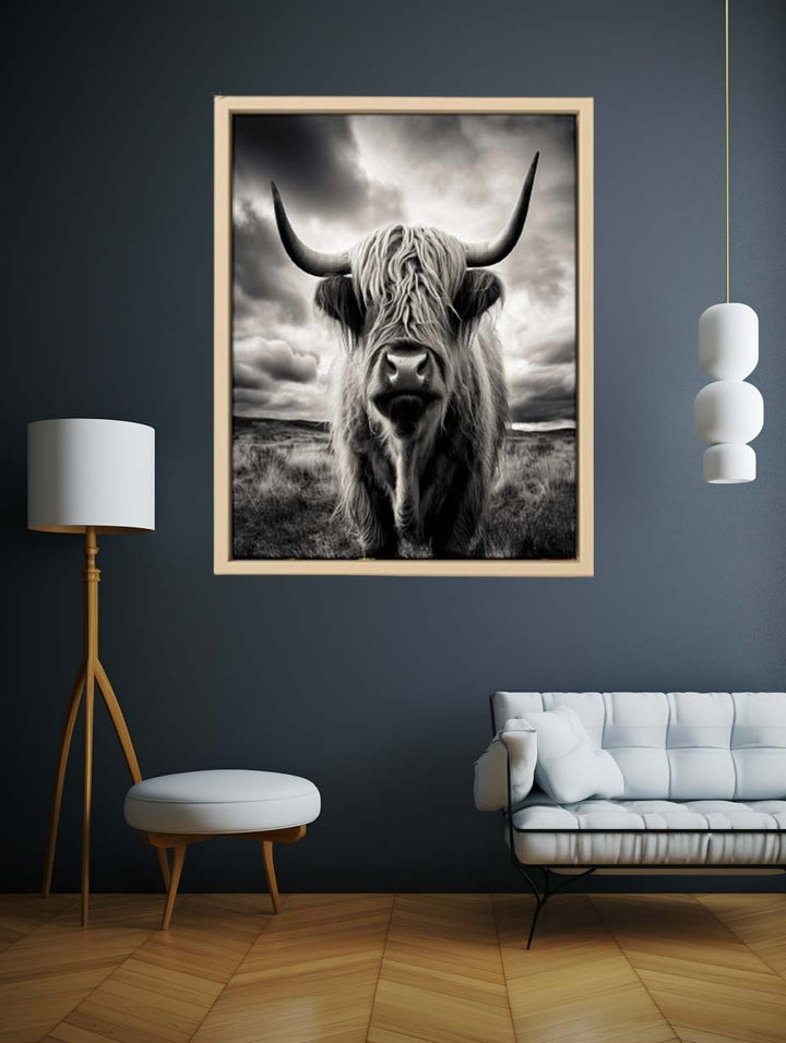 Highland  Cow Painting BW Art Print