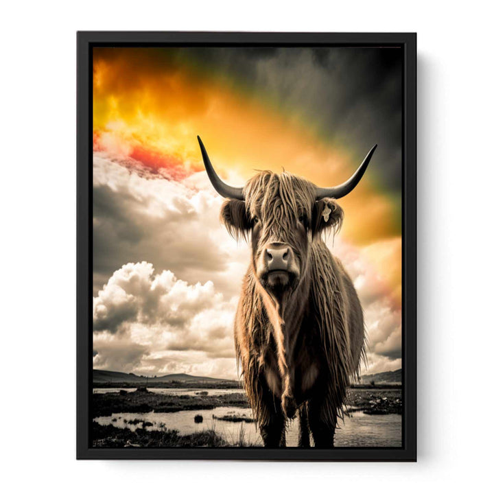 Highland Cow Painting  Black& white    canvas Print