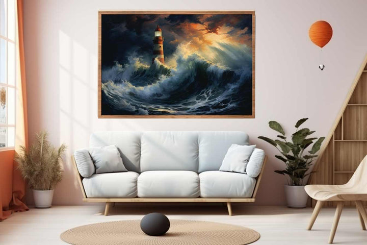 Lighthouse In Storm Painting Art Print