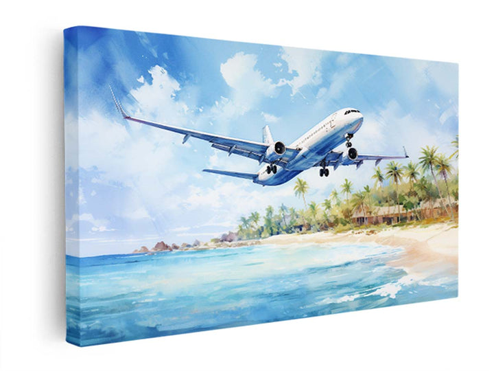 Airplane Over Beach Painting  canvas Print