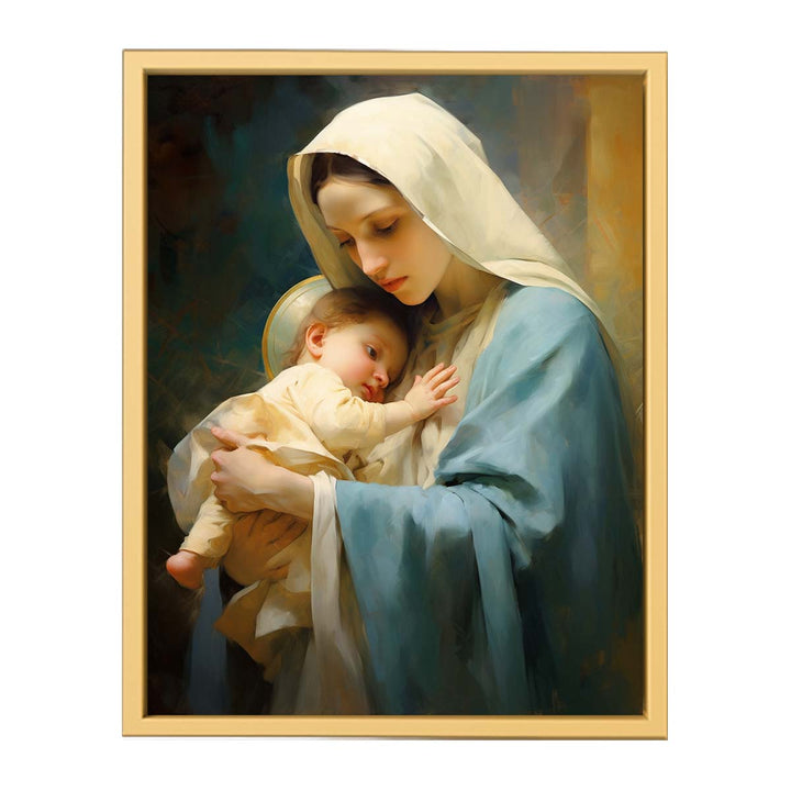 Mother Mary and Jesus art framed Print