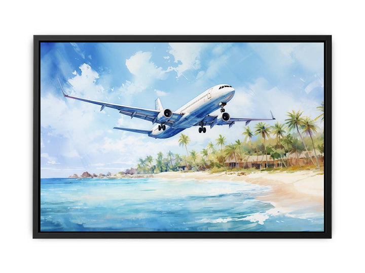 Airplane Over Beach Painting  canvas Print