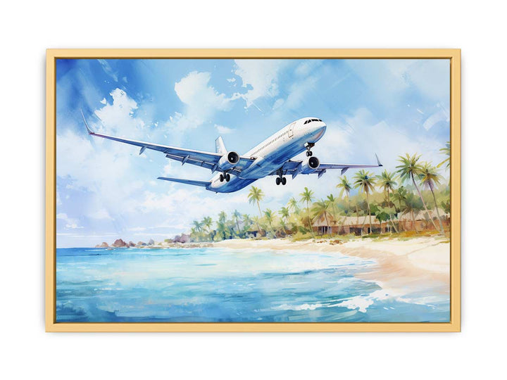 Airplane Over Beach Painting framed Print