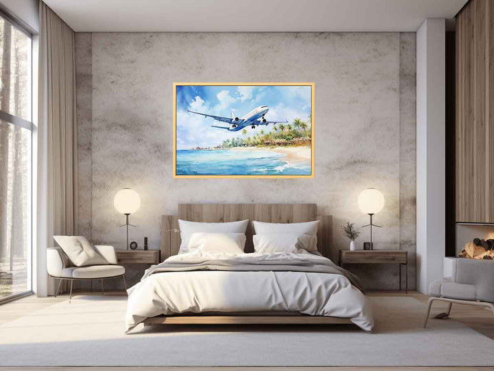 Airplane Over Beach Painting Art Print