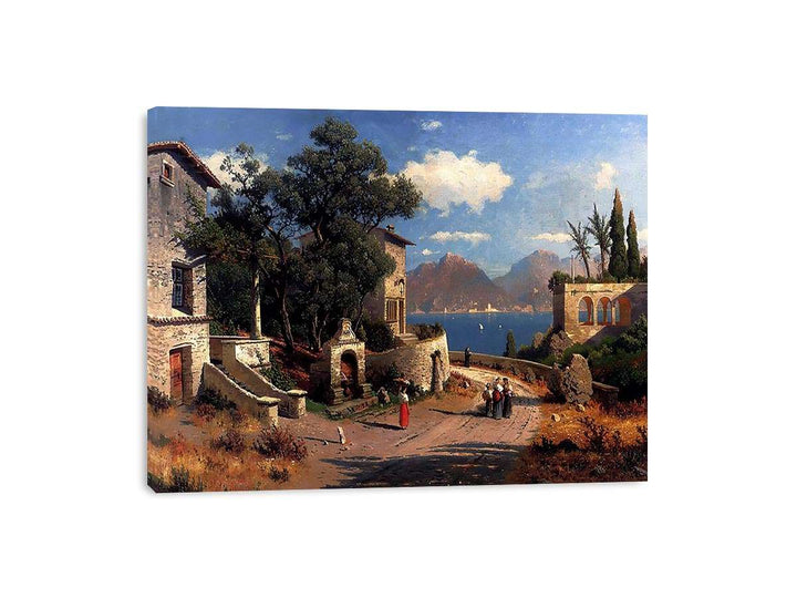 An Italian Village By A Lake Canvas Print