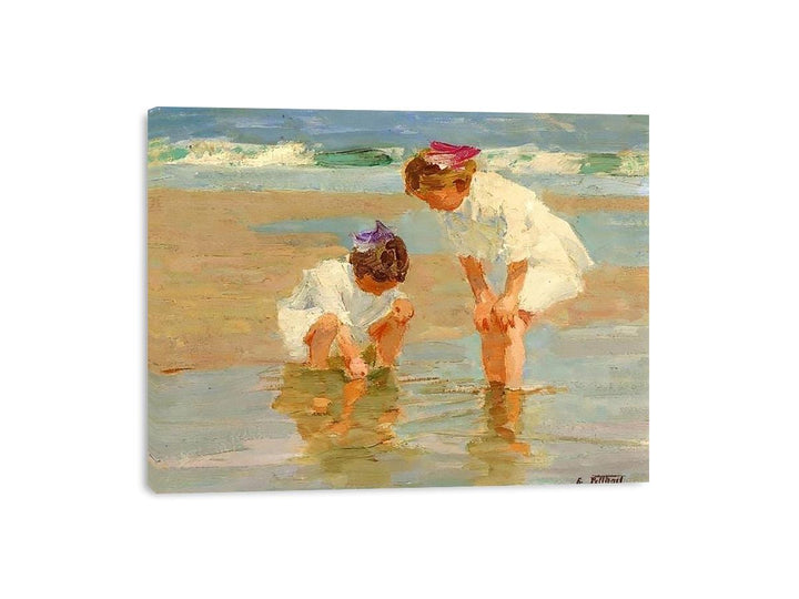 Girls Playing in Surf Canvas Print