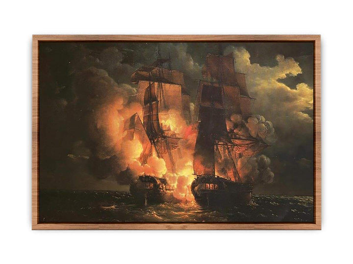 Battle Between the French Frigate Arethuse and the English Frigate Amelia in View of the Islands of Loz, 7th February 1813  Poster