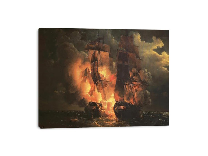 Battle Between the French Frigate Arethuse and the English Frigate Amelia in View of the Islands of Loz, 7th February 1813 Canvas Print