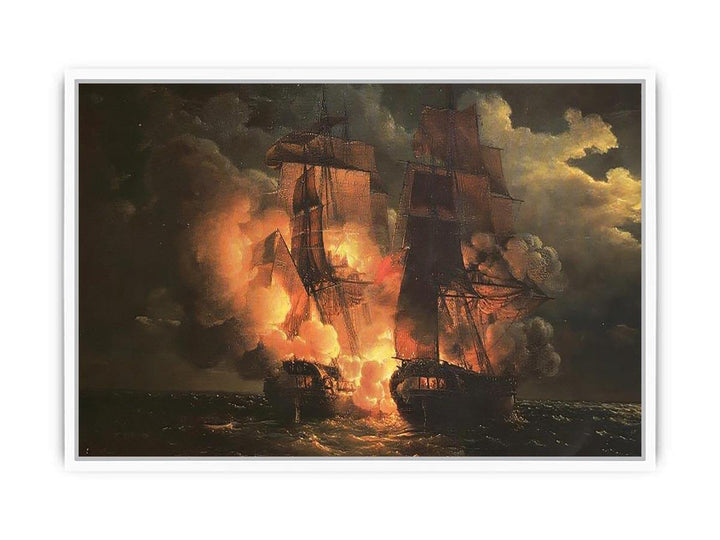 Battle Between the French Frigate Arethuse and the English Frigate Amelia in View of the Islands of Loz, 7th February 1813 Framed Print