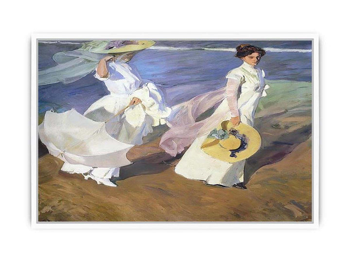 Strolling along the Seashore, 1909 Framed Print