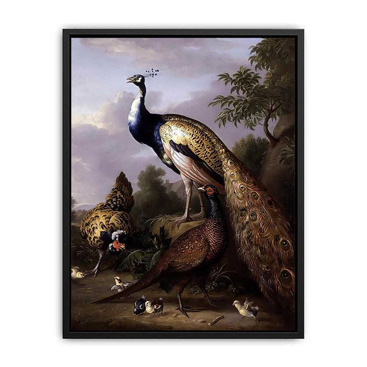 Peacock, Hen and Cock Pheasant in a Landscape  Painting