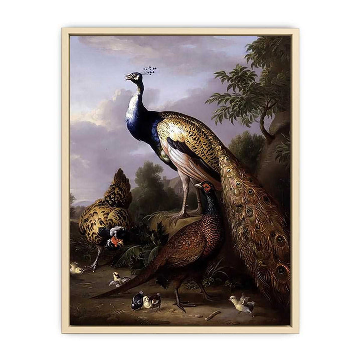 Peacock, Hen and Cock Pheasant in a Landscape  Art Print