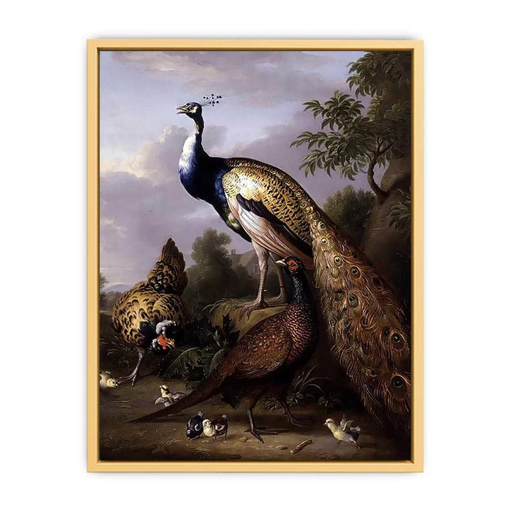 Peacock, Hen and Cock Pheasant in a Landscape Streched canvas