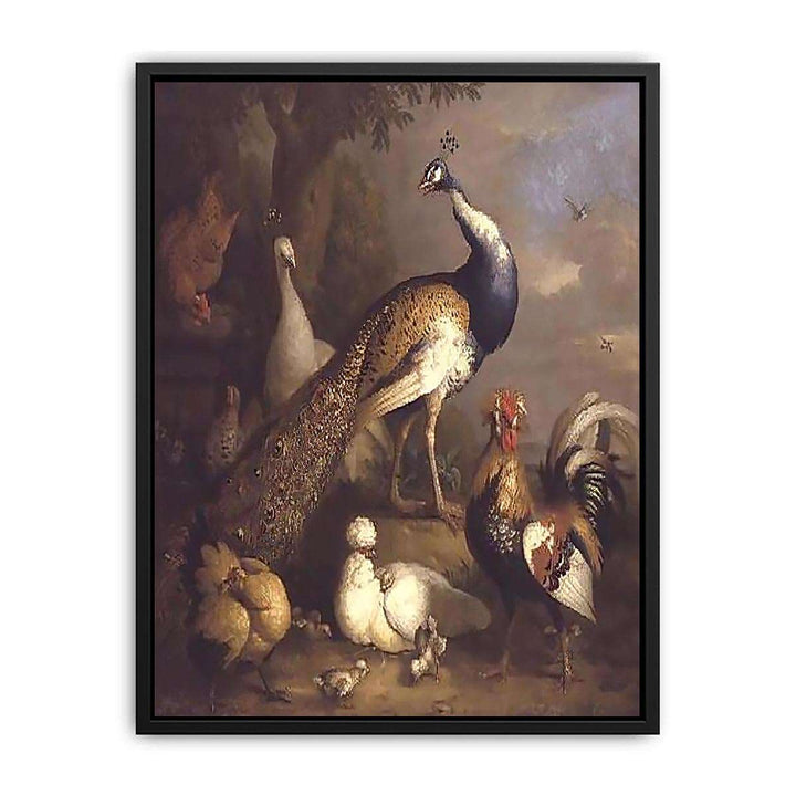 Peacock, Peahen and Poultry in a Landscape  Painting