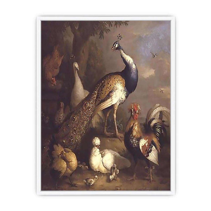 Peacock, Peahen and Poultry in a Landscape Framed Print