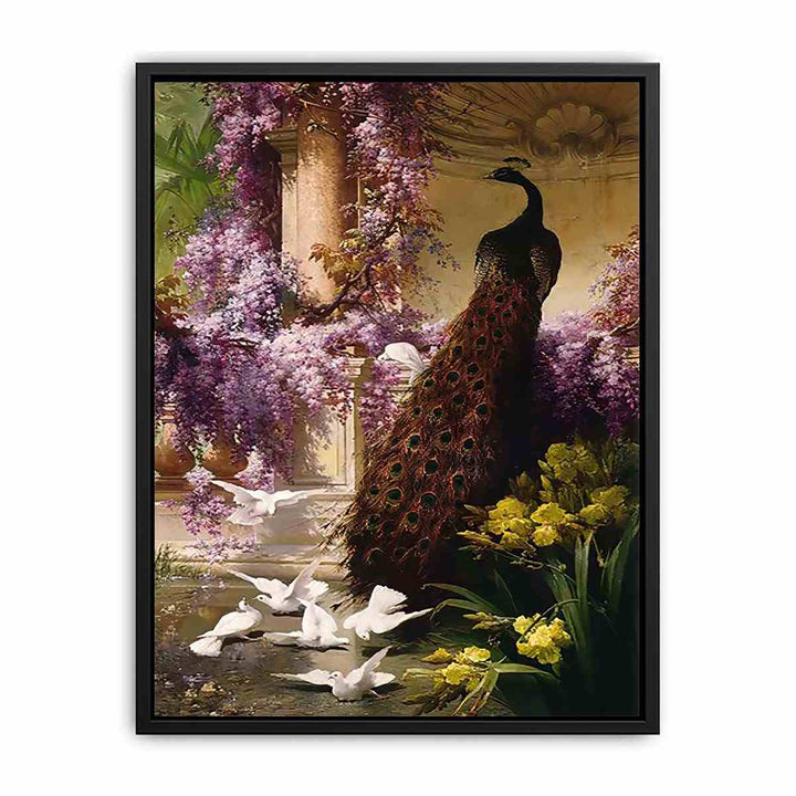 A Peacock and Doves in a Garden  Painting