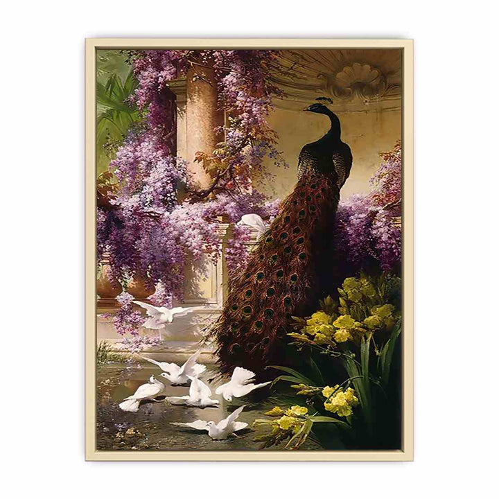 A Peacock and Doves in a Garden  Art Print