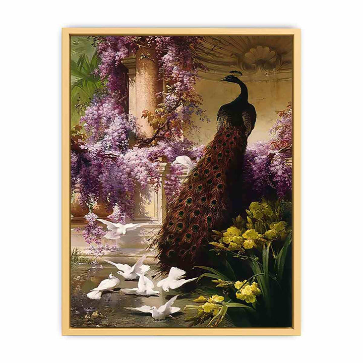 A Peacock and Doves in a Garden Streched canvas