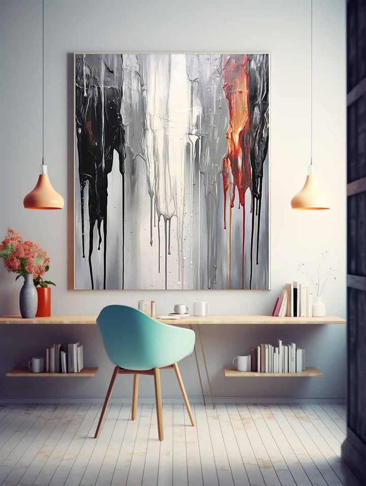 Grey Dripping Color Painting 