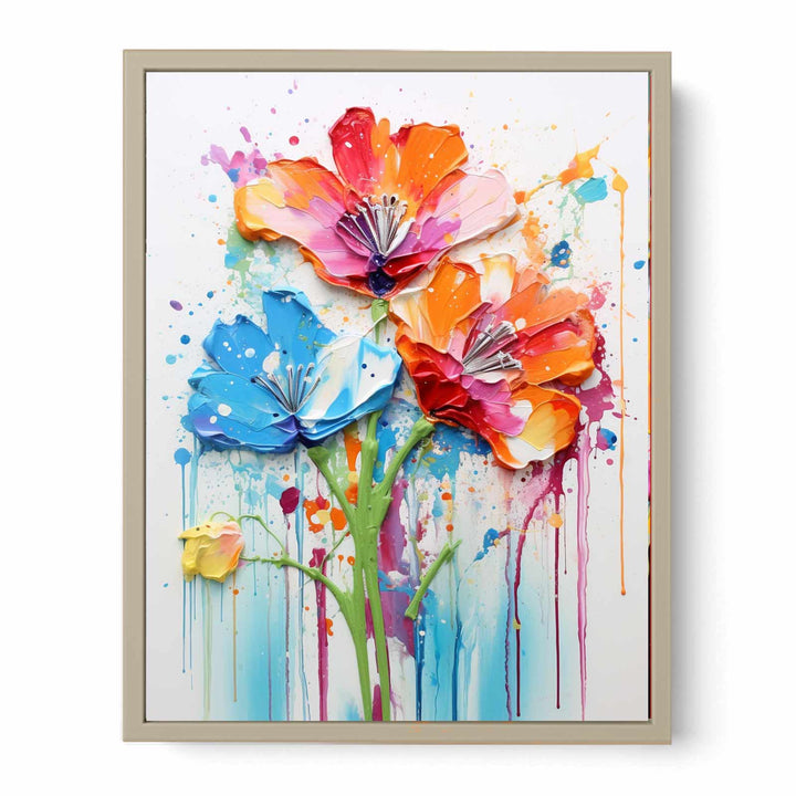 Color Drips Flower Art Painting Framed Print