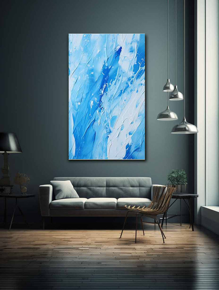 Blue White Art Painting Color Drips 