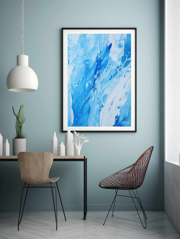 Blue White Art Painting Color Drips 