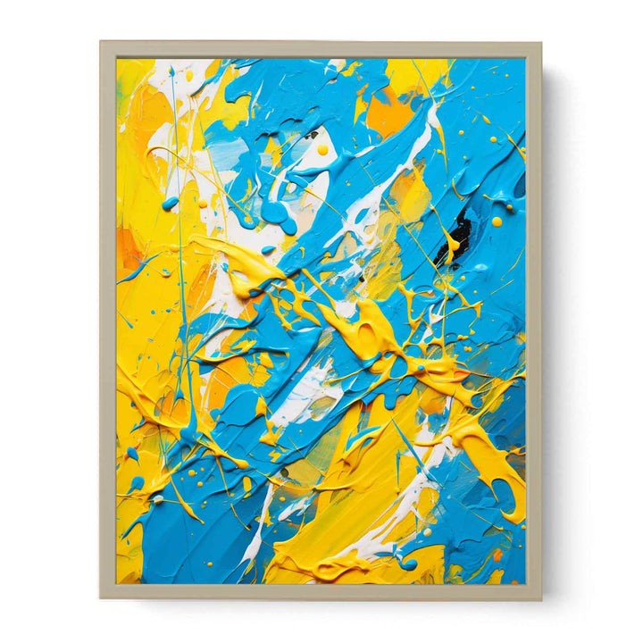 Yellow Blue Dripping Color Painting Framed Print