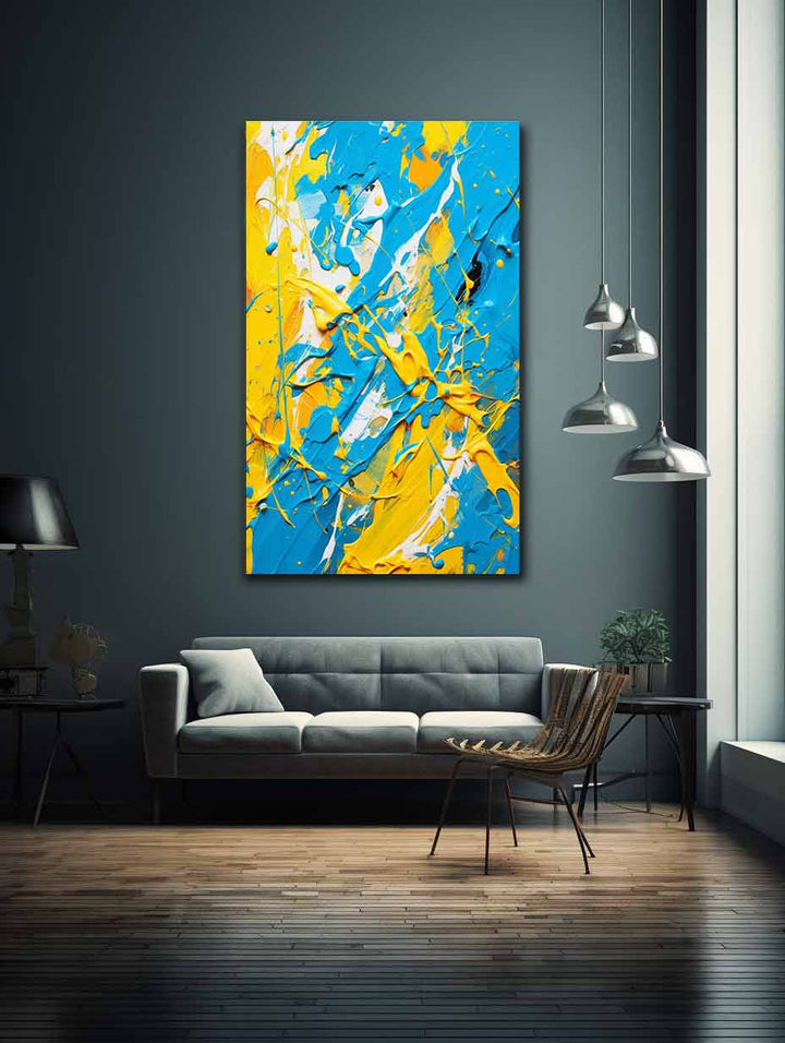 Yellow Blue Dripping Color Painting 