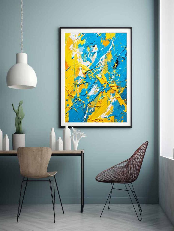 Yellow Blue Dripping Color Painting 