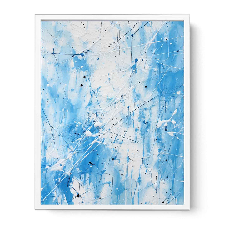 Painting Blue White Color Drips   Canvas Print