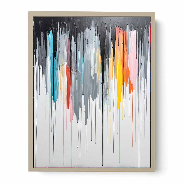 Grey Color Dripping Color  Art Painting Framed Print