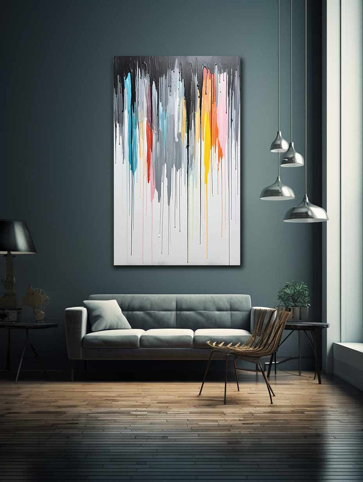 Grey Color Dripping Color  Art Painting 