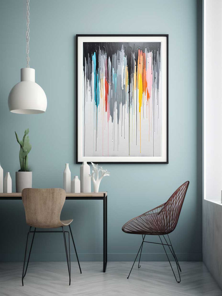 Grey Color Dripping Color  Art Painting 