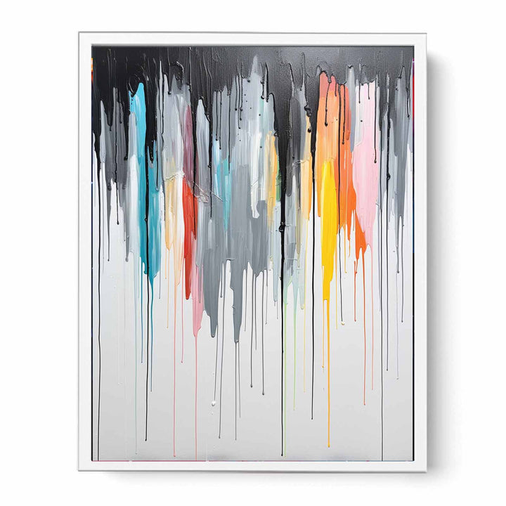 Grey Color Dripping Color  Art Painting  Canvas Print