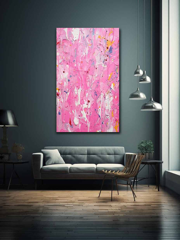 Color Pink Drips Painting  