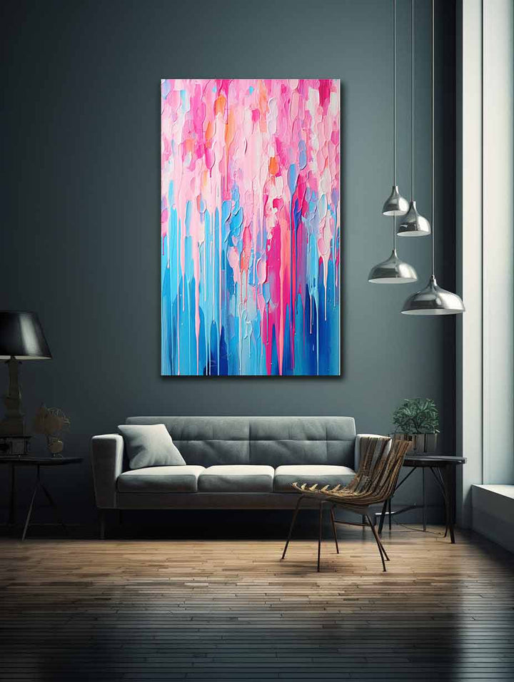 Pink Blue Dripping Color  Art Painting 