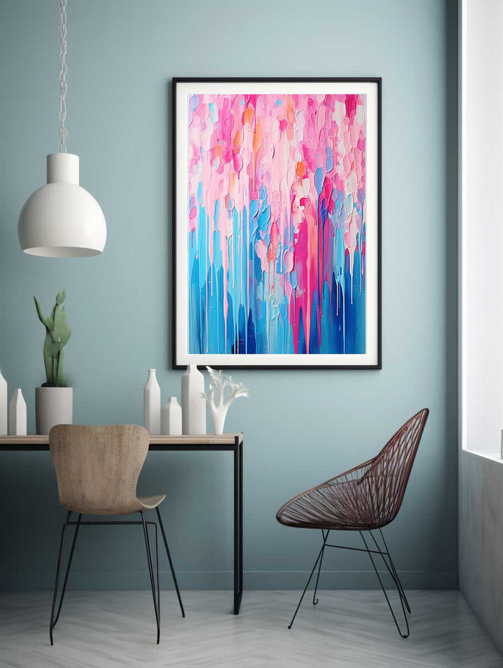 Pink Blue Dripping Color  Art Painting 