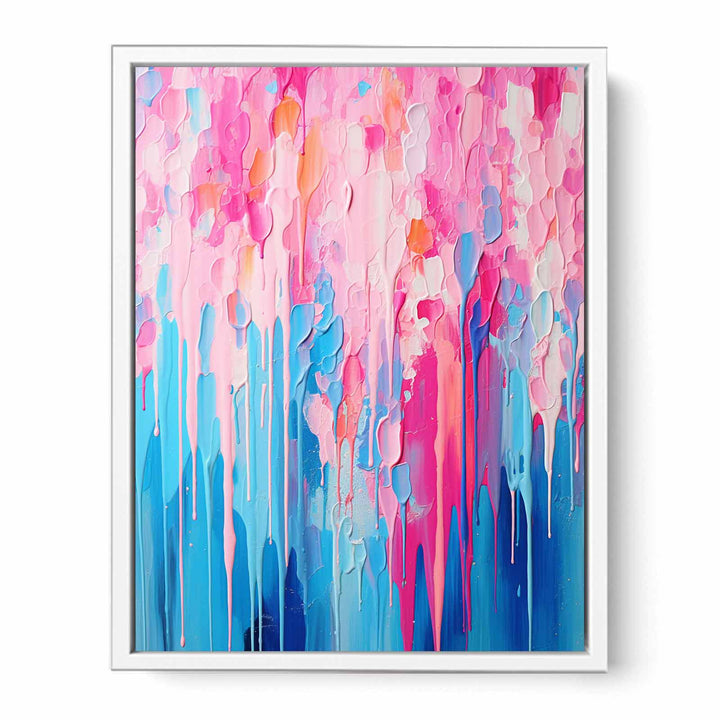 Pink Blue Dripping Color  Art Painting  Canvas Print