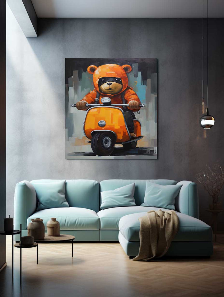 Bear Scooter Modern Art Painting 