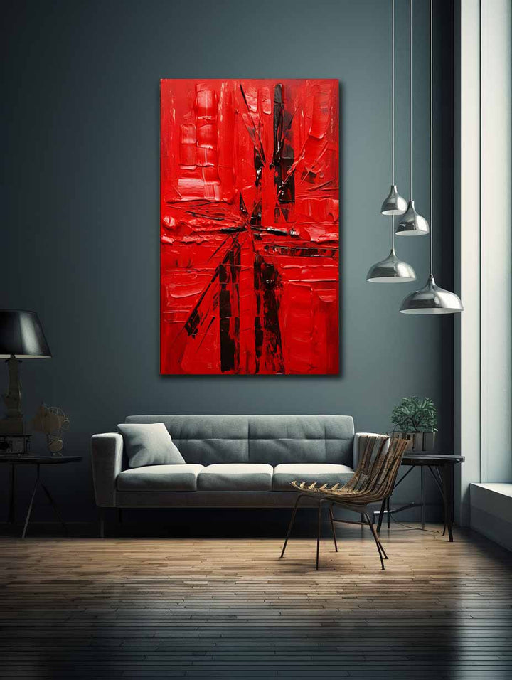 Knife Red Abstract Art Painting 