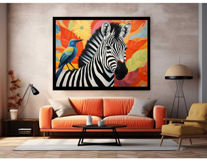 Zebra Bird Modern Art Painting 