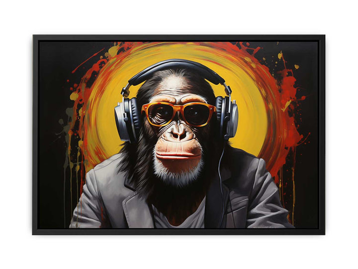 Modern Black Monkey HeadPhone Art Painting 