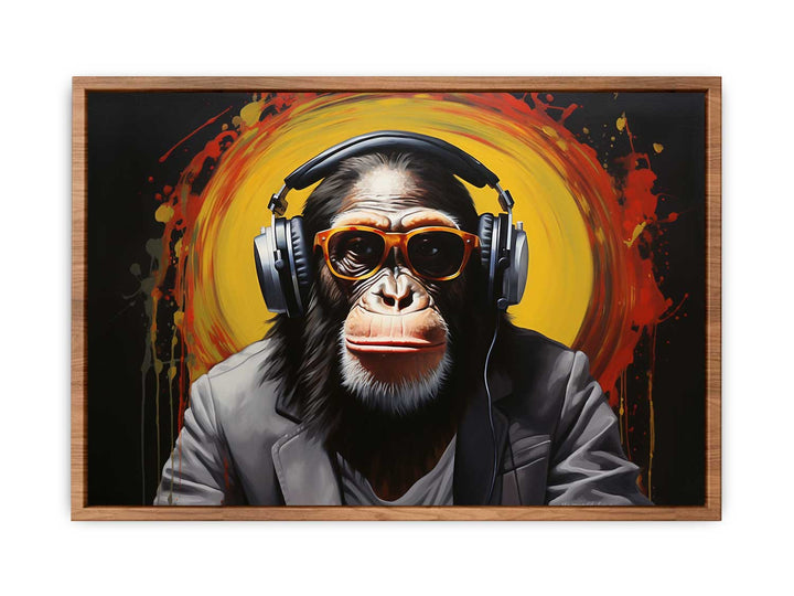 Modern Black Monkey HeadPhone Art Painting 