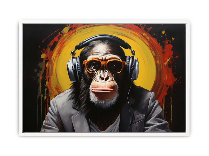 Modern Black Monkey HeadPhone Art Painting Canvas Print